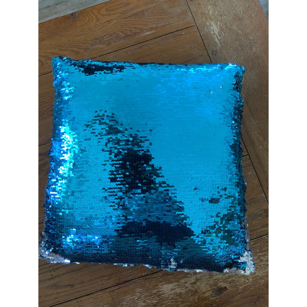 Turquoise Silver Reversible Sequin Mermaid Accent Pillow Square Decorative